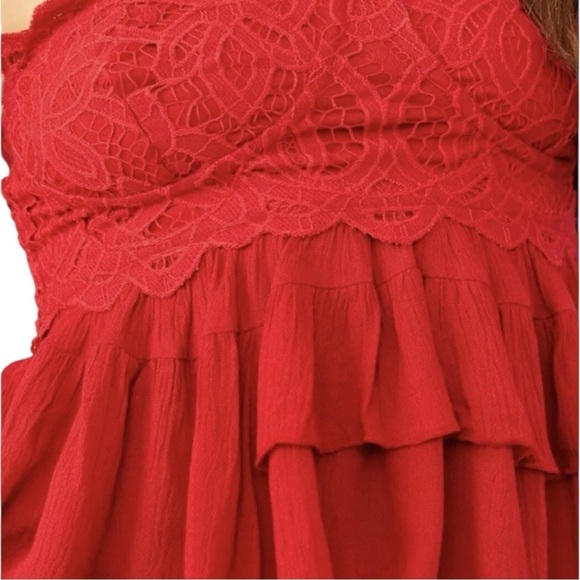 Free People Red Lace Corset Top Strapless Cropped Ruffle Cami Adella S NWT - Picture 4 of 11